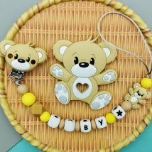 Custom English Russian Silicone Letter Name Baby Bear Silicone Beads Pendant Pacifier Clips Chains Teether Baby Kawaii Toy Gifts
