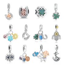 Original 925 Sterling Silver Charms Lucky Horseshoe Clover Pendant Beads Fit Brand Bracelets Necklaces DIY Jewelry For Women