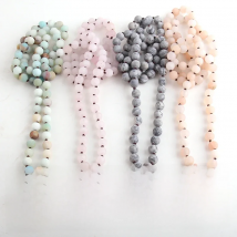 RH Fashion Bohemian Tribal Jewelry 8mm Natural Stones Knotted Stone Cross Pendant Necklaces Women Ethnic Necklace