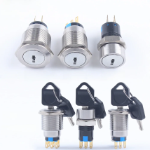 16mm 19mm 22mm Latching Lock 2 Postion 3 Position Key Knob Rotary Switch Metal Brass Button Switches 1NO1NC 2NO2NC