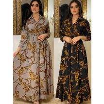Muslim Abaya Dress Women Ramadan Print Shirt Dresses Autumn  Turkey Islamic Vestidos Elegant India