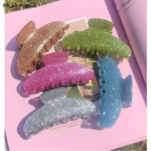 HUANZHI 2021 New Vintage Glitter Pink Green Acetate Bath Barrette Hair Claw Clips Ponytail for Women Y2K Hair Accessories