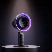 JISULIFE Table Fan Air Purifier and RGB Light Turbo Oscillating Fan H11 HEPA Filter 100 Wind Speeds 10000mAh Battery Desktop Fan