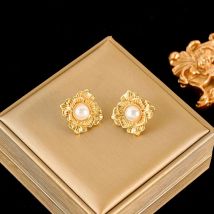 EILIECK 316L Stainless Steel Flower Pearl Earrings For Women Fashion New 18K Gold Plated Ear Stud Waterproof Jewelry Lady Gift