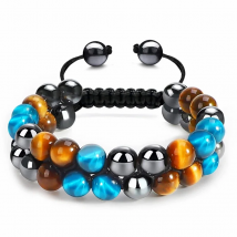 Triple Protection Bracelet Crystal Tiger Eye Stone Hematite and Black Obsidian Natural Stone Beads 8mm Bracelets for Men Women