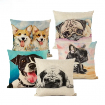 45x45cm Hand-Painted Dog Decorative Pillows Cover Cute Bulldog Cushion Cover Linen Pillowcase for Cojines Decorativos Para Sofa