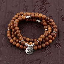 Multilayer Wood Beads Buddha Lotus OM Bracelet Tibetan Buddhist Mala Charm Rosary Bracelet Yoga Wooden For Women Men Jewelry