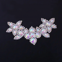 (1PC) Rhinestones bridal silver crystal applique gold beaded patches iron on applique trim AB color for wedding dress WDD0025-S