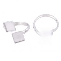 10pcs Stainless Steel Adjustable Double 8mm Square Cabochon Ring Base Setting Blanks Diy Jewelry Making Accessories