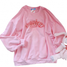 S-3XL Harajuku Kawaii Sweatshirt Strawberry Pink Sweatshirts Spring Kpop Korean Style Fleece Women Cute Top Outwear for Girls