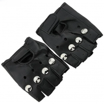 Lovely Halloween Party Children/Adult Silver Rivets Gloves Half Finger PU Leather Glove Punk Thin Sports Fitness Black Glove G45