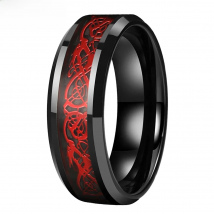 MenBand Fashion 8MM Men Women Tungsten Carbide Wedding Ring With Black Carbon Fiber And Red Dragon Inlay Comfort Fit Size 6-15