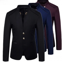 Black Stand Up Collar Men's Blazer Coat, Wedding Party Dress Jacket, Asia Sizes Slim-Fit Single Breasted Jaqueta, Blue Red Tops.