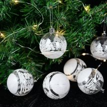 6pcs/box 6cm White Glitter Snow Ball Ornaments Christmas Tree Hanging Decoration for Home 2021 Xmas Party Supplies New Year 2022