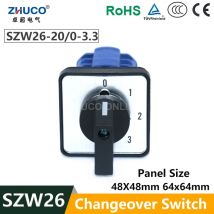 ZHUCO SZW26/LW26-20 Ui 660 V 0-1-2-3 3-Phasen-Umschalter 4-Positionen-Wahlschalter 64 x 64 48 x 48 mm Nockenschalter für Schalttafelmontage