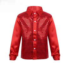 Kids Boys Shiny Sequins Shirts Dance Costumes Long Sleeve Lapel Hip-hop Jazz Dance Shirt Stage Performance Street Dance Wear