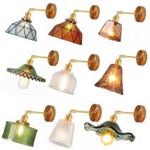 Nordic Green Glass Wall Lamps Bedroom Bathroom Mirror Light with Rotary Switch Retro Copper Wall Sconce Home Decoration Lighting