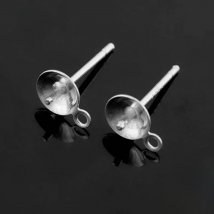 4pcs Real Pure Solid 925 Sterling Silver Earring Studs Needle Post Bow Head Pad Pins With Ring Settings DIY Jewelry Making