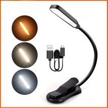 7 LED Book Light USB Rechargeable Reading Light 3-Level Warm Cool White Daylight Portable Flexible Easy Clip Night Reading Lamp