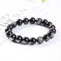 JD Natural Stone Silver Color Obsidian Bead Shiny Bracelets Women Men Trendy Yoga Energy Prayer Beads String Bangles Jewelry