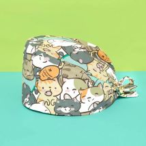 Cute cat Cartoon Print Operation Pure Cotton Cap Nurse Cap Dentist Hat Adjustable scrub caps women and man Medical cap