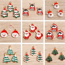 10pcs Mix Enamel Christmas Charms for Jewelry Making Santa Claus Tree Gloves Charms Pendants for DIY Necklaces Earrings Gifts