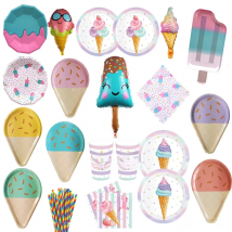 Ice Cream Cartoon Summer Theme Disposable Tableware Paper Plate Cup Wedding Decor Birthday Baby Shower Kids Favor Party Supplies