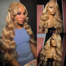 27# Honey Blond Body Wave 13x4 Lace Frontal Human Hair Wigs Brazilian Colored Loose Water Wave 13x6 HD Lace Front Wig For Women