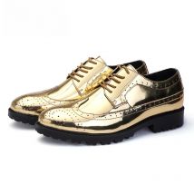 Men Formal Leather Shoes Luxury Fashion Wedding Oxford Shoes Men Brand Men Dress Shoes Gold Glitter Brogue Leather Shoes