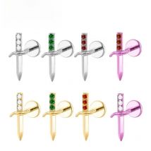 ASTM F136 Titanium Zircon Sword Helix Lab Piercing Stud Internally Threaded Daith Cartilage Tragus Lobe Dagger Anodized Piercing
