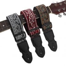1 PC Adjustable Guitar Strap PU Leather Ends Embroidered Style with Guitar Pick Slot