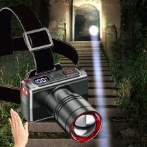 Tactical Zoom LED Headlamp - USB Rechargeable, Powerful Sensor Light for Night Fishing, Hunting, Emergency (Super Brightness)