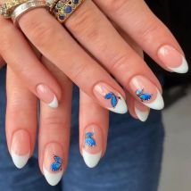 24 teile/satz Blau Schmetterling Falsche Nagel Kleber DIY Nail art Muster Design Falsche Nägel Französisch Stiletto Vollständige Abdeckung Nail art Kit