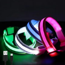 USB Rechargeable/Button Battery Dog Collar Light Luminous Flashing Glowing Nylon Reflective LED Dog Collar Night Safety For Cats