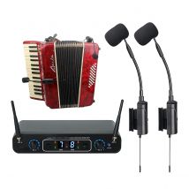Acemic ACE-288/AT-5 Wireless Accordion Microphone System UHF Dual Channel for Button or Piano Accordion Stage Performance