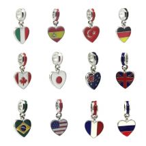 1PCS Turkey Italy Spain US Canada UK brazil Flag Heart Pendant  European Beads Charms For  Bracelets DIY Jewelry