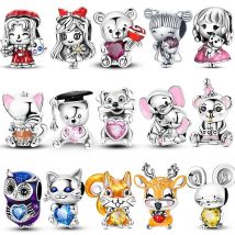 Original Charms 925 Silver Cute Animals Cat Bear Bead For Silver Bracelet Diy Fahsion Jewelry
