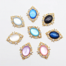 10Pcs 33 * 25mm Vintage Oval Resin Alloy Rhinestone Button Jewelry Hairpin Dress Wedding Decoration Diy Production Accessories