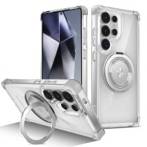 Rotating Magnetic Folding Stand Transparent Phone Case for Samsung S26 S25 Edge S24 S23 Plus FE S21 Ultra Armor Shockproof Cover
