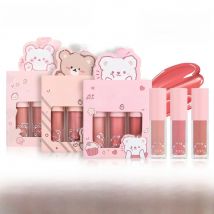 Dragon Ranee 3 colors doe lip glass hydrating mirror lip glaze moisturizing pearl with flash cartoon lip gloss set