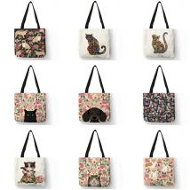 Custom Floral Pet Dog Cat Print Women Tote Handbag Casual School Traveling Shoulder Bag Reusable Shopping Bags for Supermarket