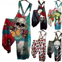 Women Casual Jumpsuits Sleeveless Multi-pattern Skull Print Summer Fashion Female New Loose Street 5XL Thin Jumpsuit Part 1