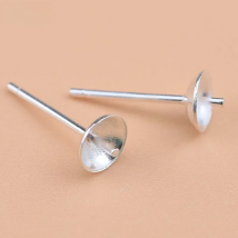 8pcs Real Solid 925 Sterling Plain Silver Earring Stud Needle Post Bow Head Base Pins Settings DIY Jewelry Making