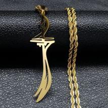 Imam Ali Arabic Sword Stainless Steel Necklaces for Men Gold Color Zulfiqar Necklace Jewelry collares largos N2657S01