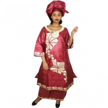 African Dresses Ror Women Bazin Riche Embroidery Design Long Dress With Rapper Scarf
