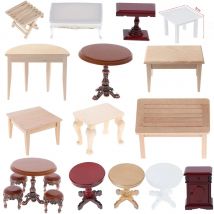 Dollhouse Furniture Miniature Wood Plastic Teatable Coffee Table Living Room Kid Toy Miniature Dolls Simulation Home Toy