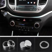 Silver 5Pcs Car Audio Air Conditioner Ignition Switch Button Ring Cover Trim Styling Sticker For Hyundai Tucson 2016-17