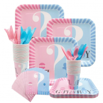 Gender Reveal Disposable Tableware Set Baby Shower Boy Or Girl Plate Napkin Tablecloth Gender Reveal Party Decorations Supplies