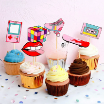 Retro Throwback Cupcake Toppers 80s 90s Theme Birthday Party Cake Decorations Radio BoomBox Cupcake Topper Decade Party Favors