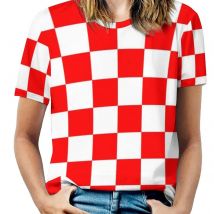Croatian Checkerboard T-Shirts Red White Square Street Fashion Oversized T Shirt Short-Sleeve Women Kawaii Tshirt Print Top Tees
